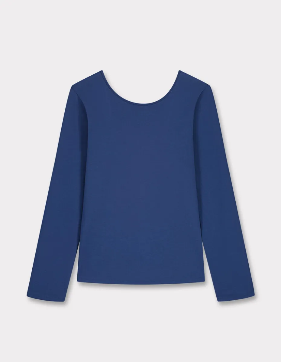 Getailleerd T-shirt met wijde halslijn - blauw