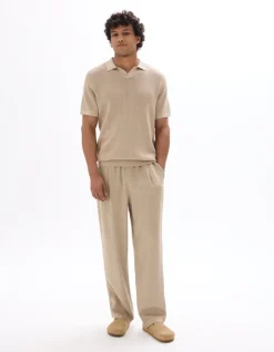 Getextureerde loose pantalon - beige