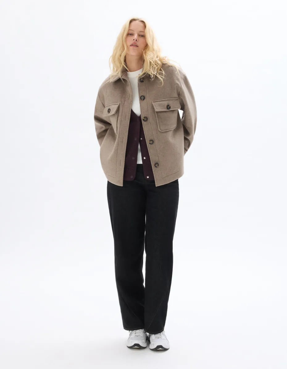 Gewatteerd blouson met hemdkraag - beige
