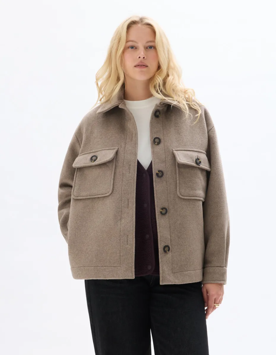 Gewatteerd blouson met hemdkraag - beige