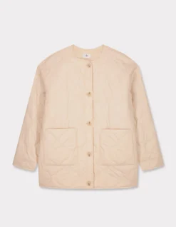 Gewatteerd jasje met ronde hals - beige