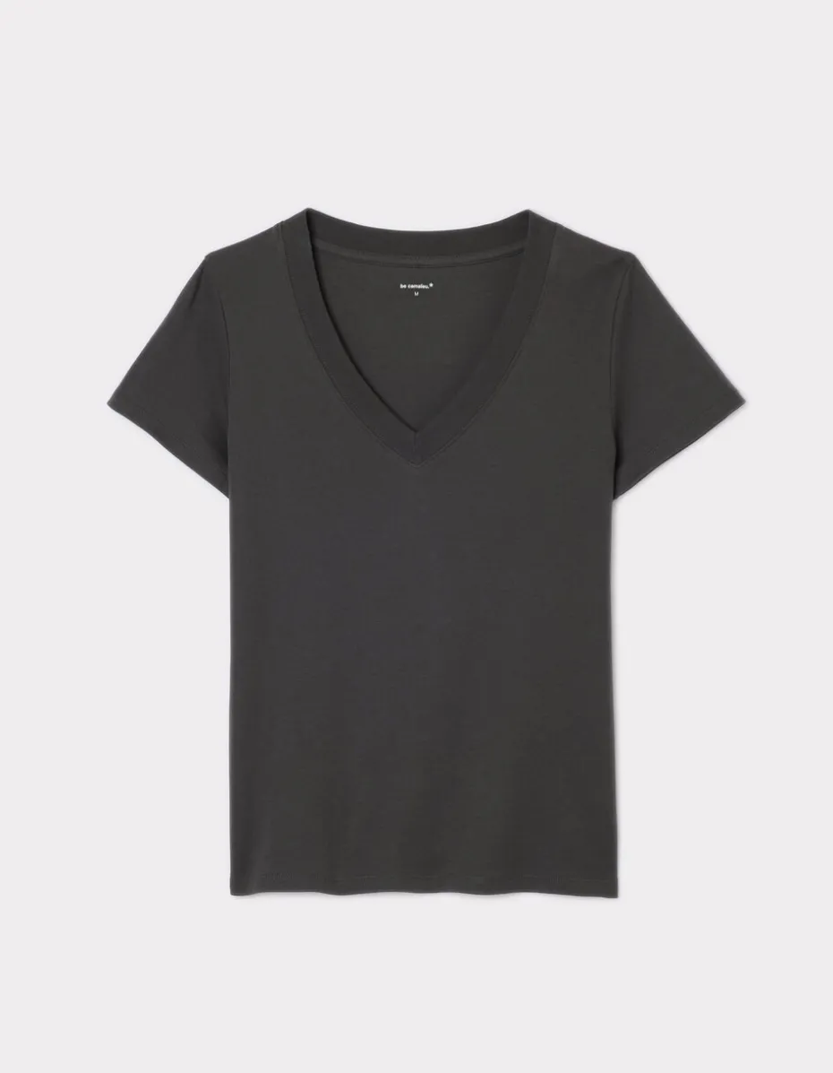 Grijs zacht katoenen T-shirt met V-hals