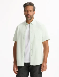 Hemd met korte mouwen regular fit Oxford 100% katoen - mintgroen