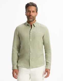 Hemd regular casual 100% linnen - saliegroen
