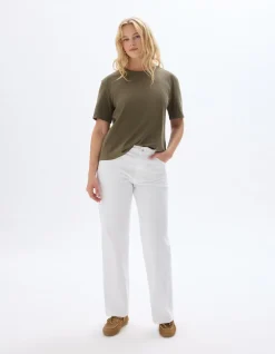 Hoge taille wijde pijpen jeans, 3 lengtes - ecru