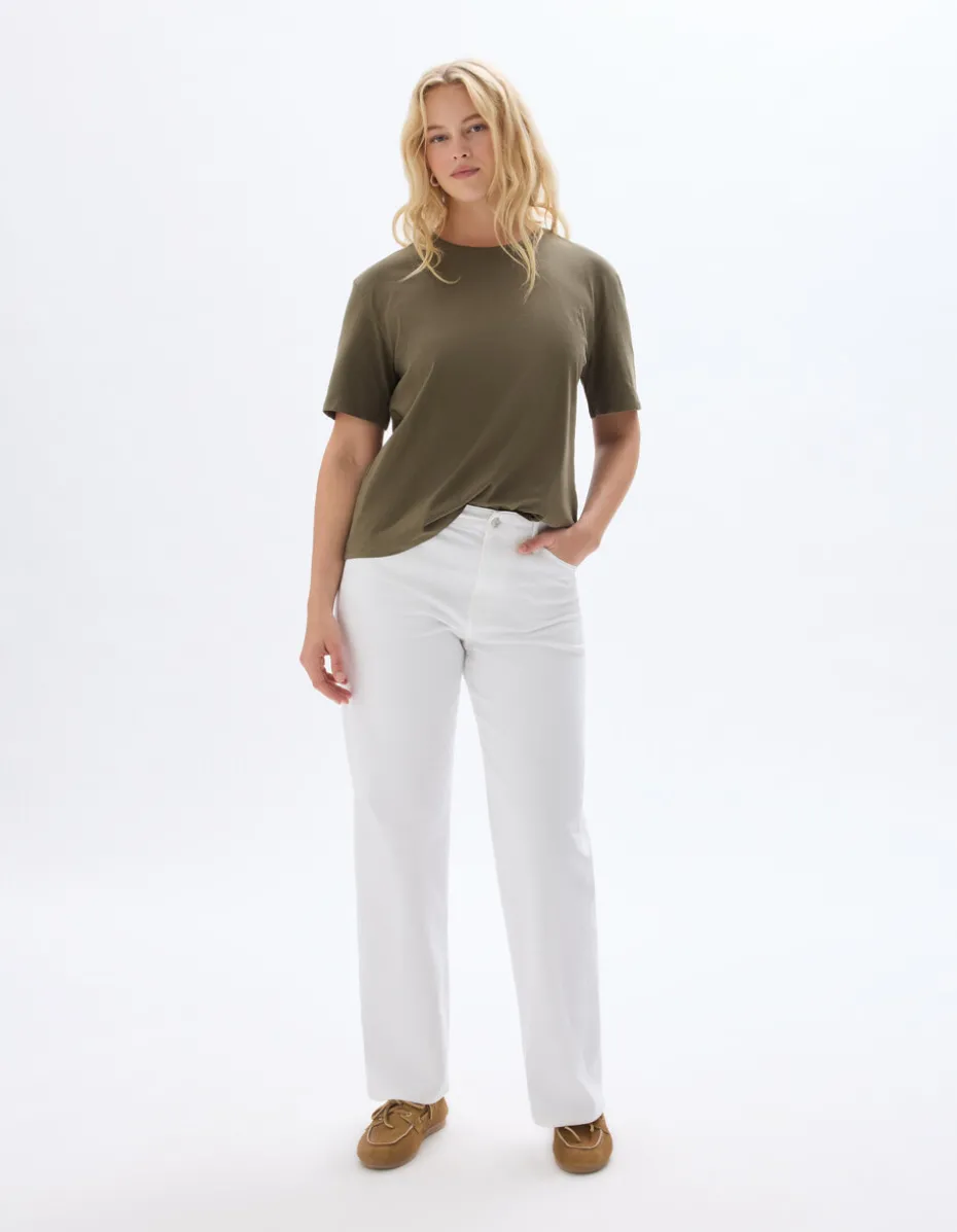 Hoge taille wijde pijpen jeans, 3 lengtes - ecru