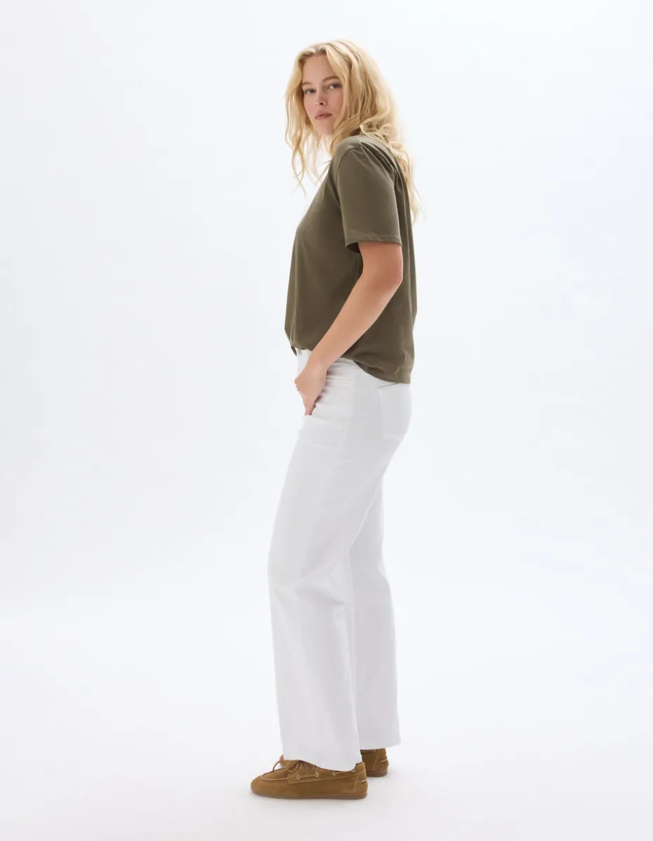 Hoge taille wijde pijpen jeans, 3 lengtes - ecru