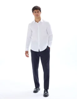 Honingraat overhemd regular fit, 100% katoen - wit