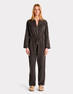 Jumpsuit met ritssluiting en trekkoord - grijs