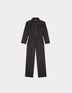 Jumpsuit met ritssluiting en trekkoord - grijs