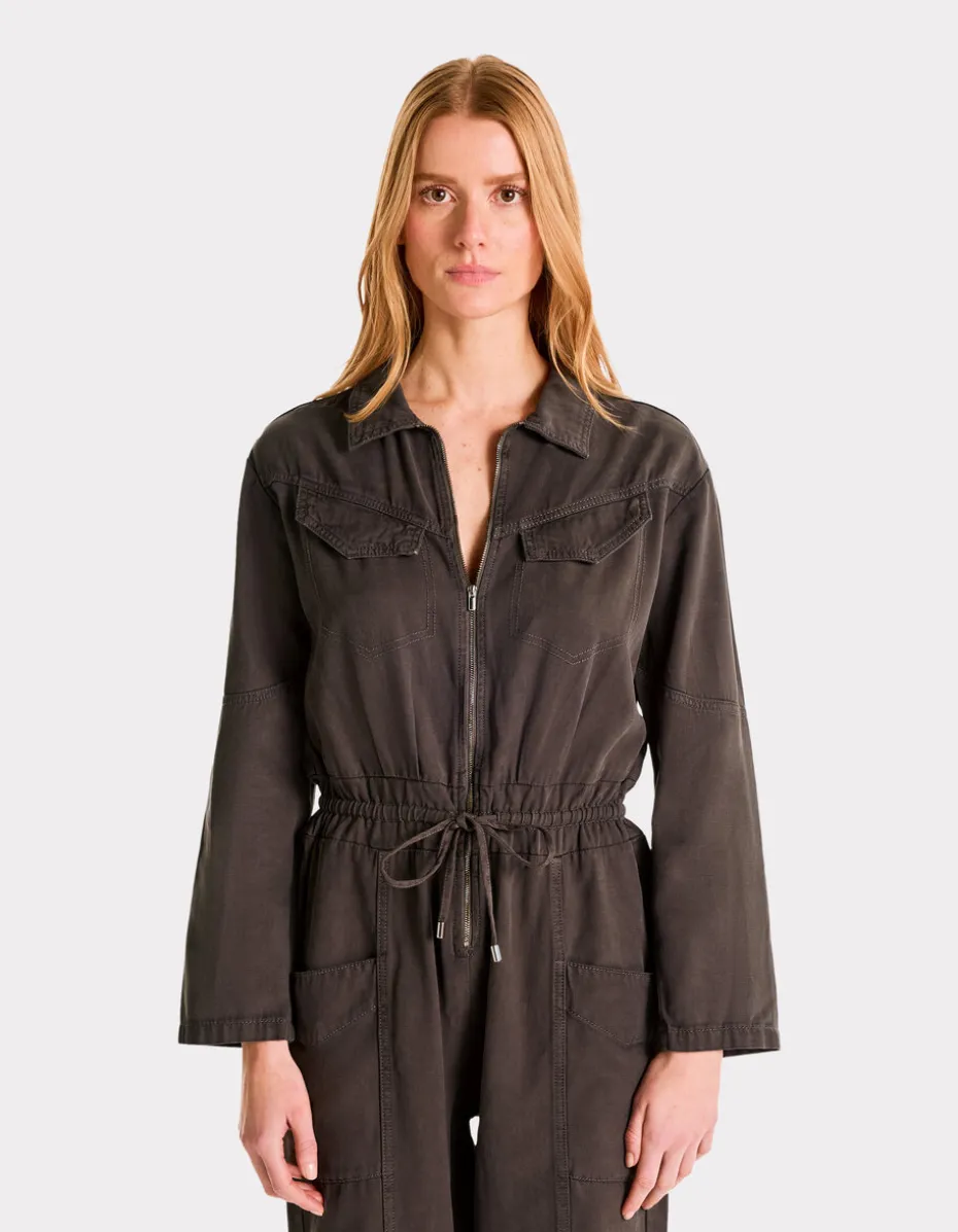 Jumpsuit met ritssluiting en trekkoord - grijs