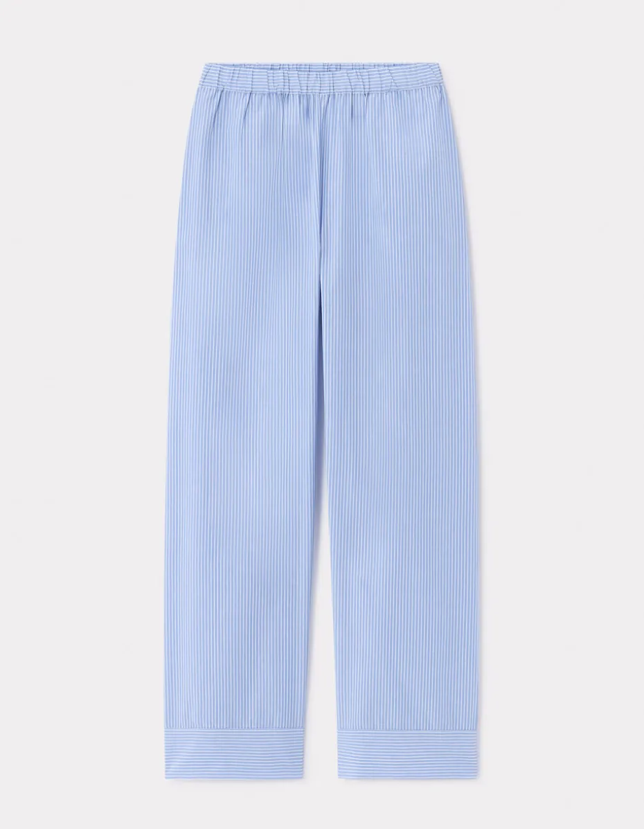 Katoenen broek met wijde pijpen in popeline - blauw
