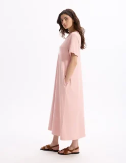 Katoenen midi-jurk - roze