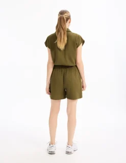 Katoenen short van gaas - kaki