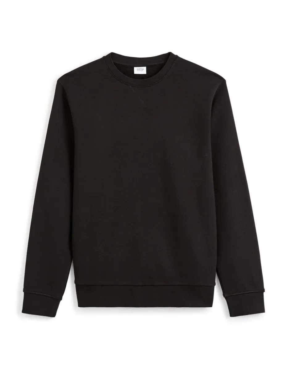 Katoenen sweater met ronde hals - zwart