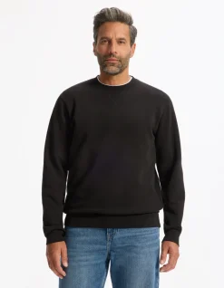 Katoenen sweater met ronde hals - zwart