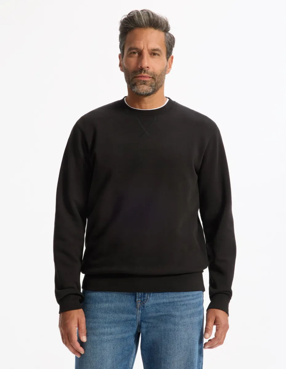 Katoenen sweater met ronde hals - zwart