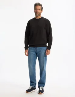 Katoenen sweater met ronde hals - zwart