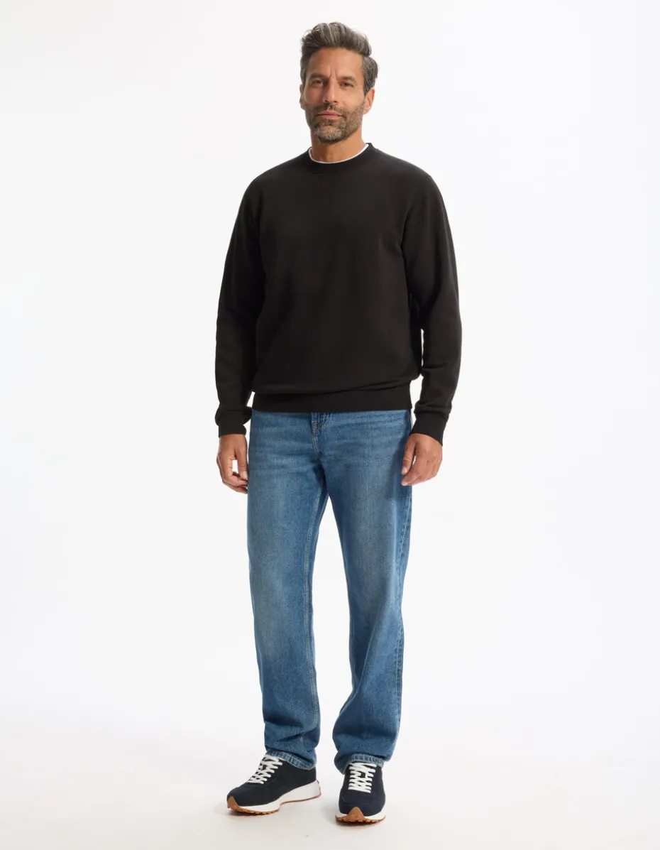 Katoenen sweater met ronde hals - zwart