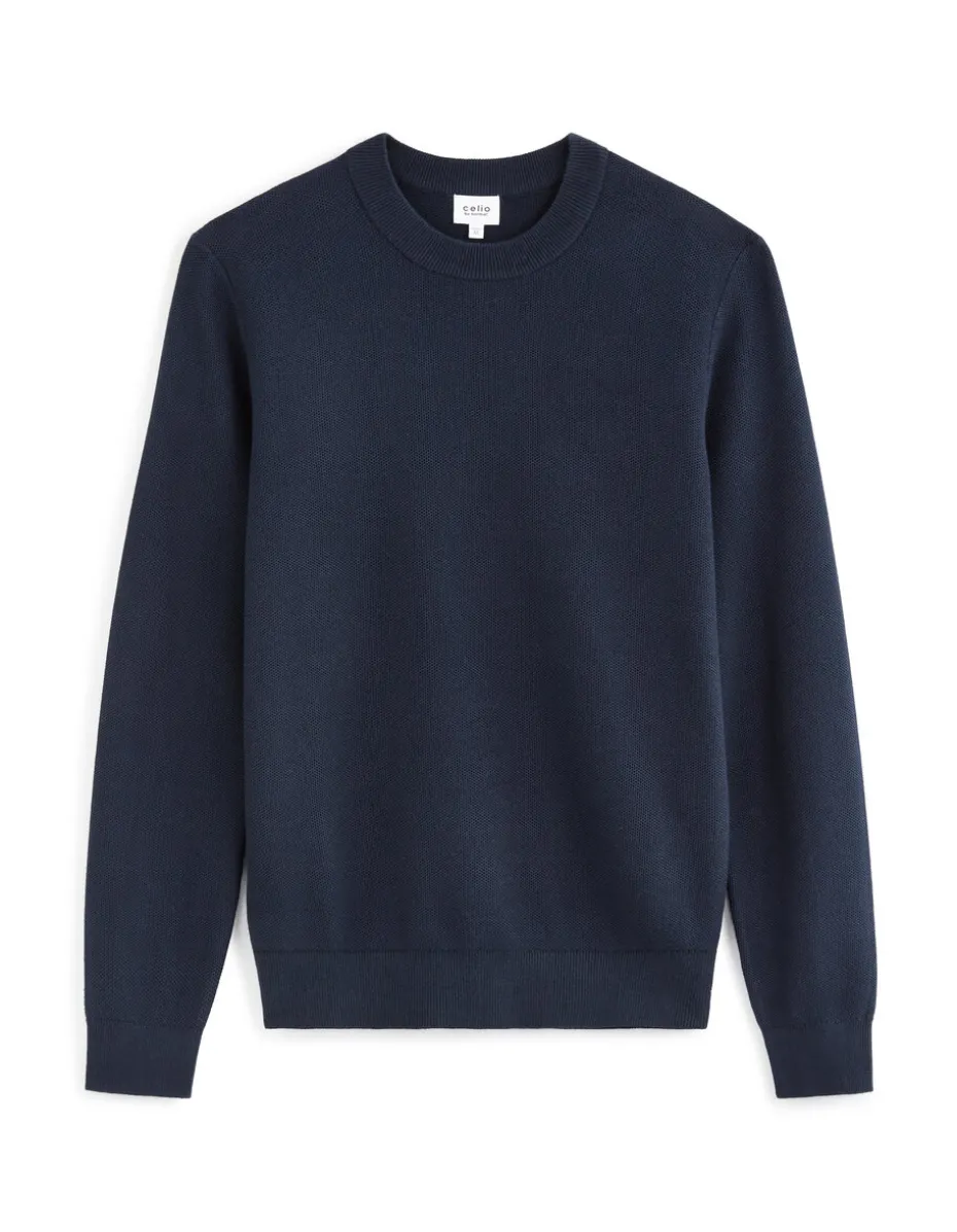 Katoenen trui met ronde hals - marineblauw