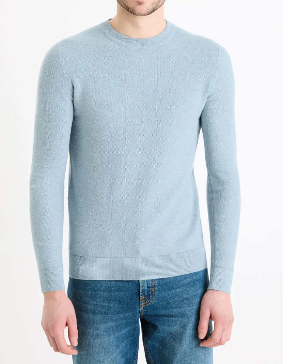 Katoenen trui met ronde hals - blauw