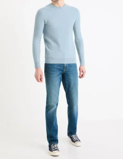 Katoenen trui met ronde hals - blauw