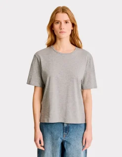 Katoenen T-shirt met ronde hals - lichtgrijs