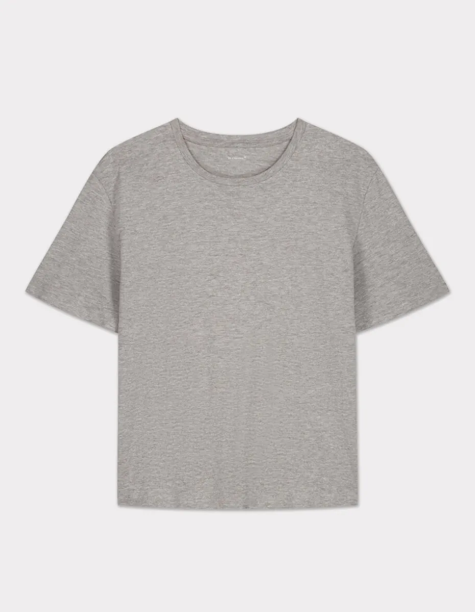 Katoenen T-shirt met ronde hals - lichtgrijs