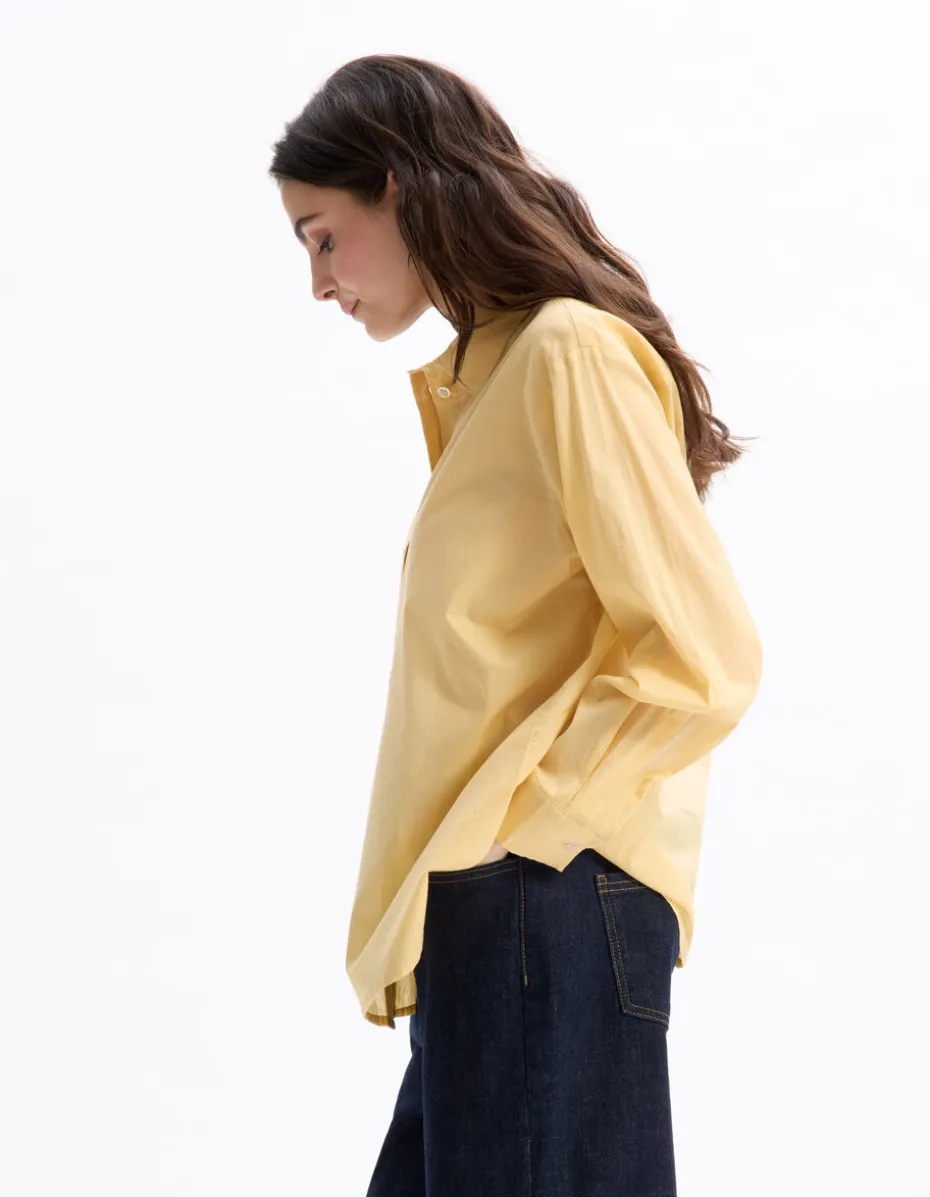 Katoenen voile shirt - geel