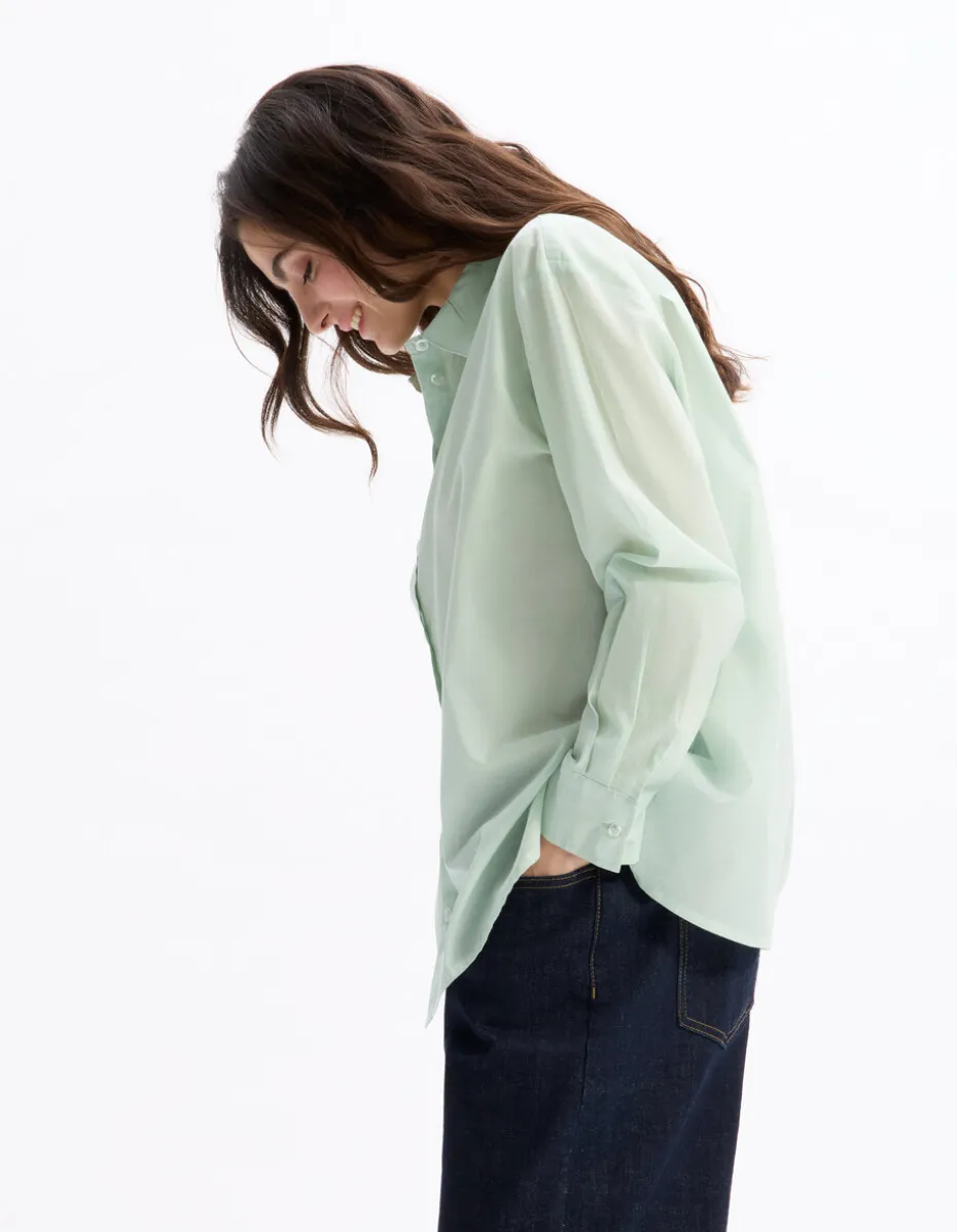 Katoenen voile shirt - groen