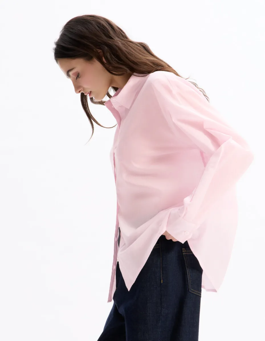 Katoenen voile shirt - roze
