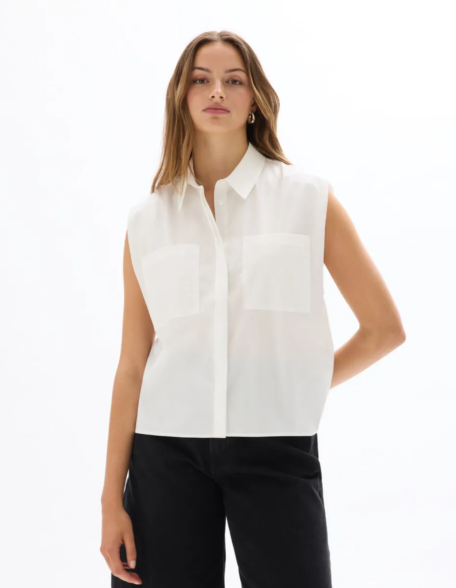 Kort mouwloos boxy shirt - ecru