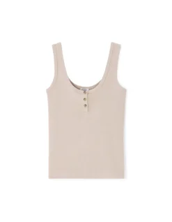 Korte geribbelde tanktop - beige