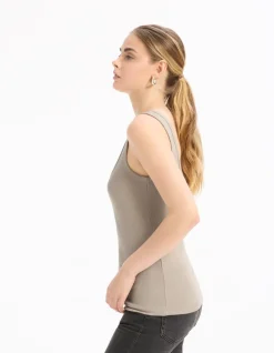 Korte geribbelde tanktop - beige