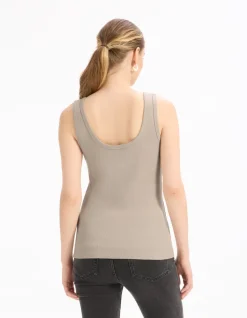 Korte geribbelde tanktop - beige