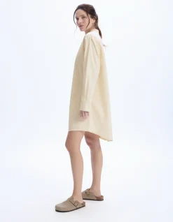 Korte jurk met mandarijnkraag - beige