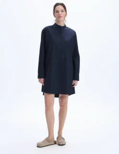 Korte jurk met mandarijnkraag - marineblauw