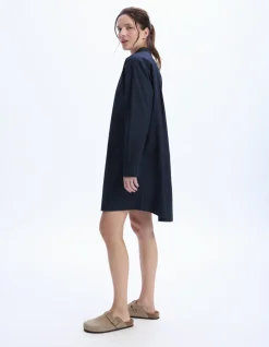 Korte jurk met mandarijnkraag - marineblauw