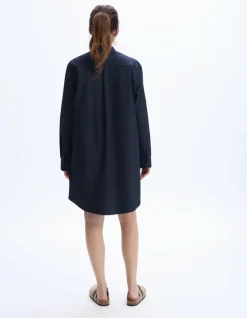 Korte jurk met mandarijnkraag - marineblauw