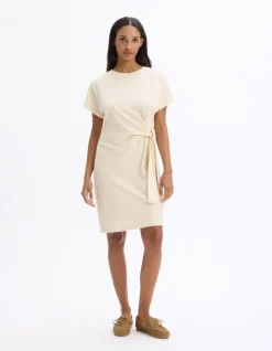 Korte katoenen geknoopte jurk - beige