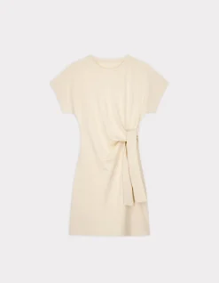 Korte katoenen geknoopte jurk - beige