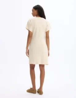 Korte katoenen geknoopte jurk - beige
