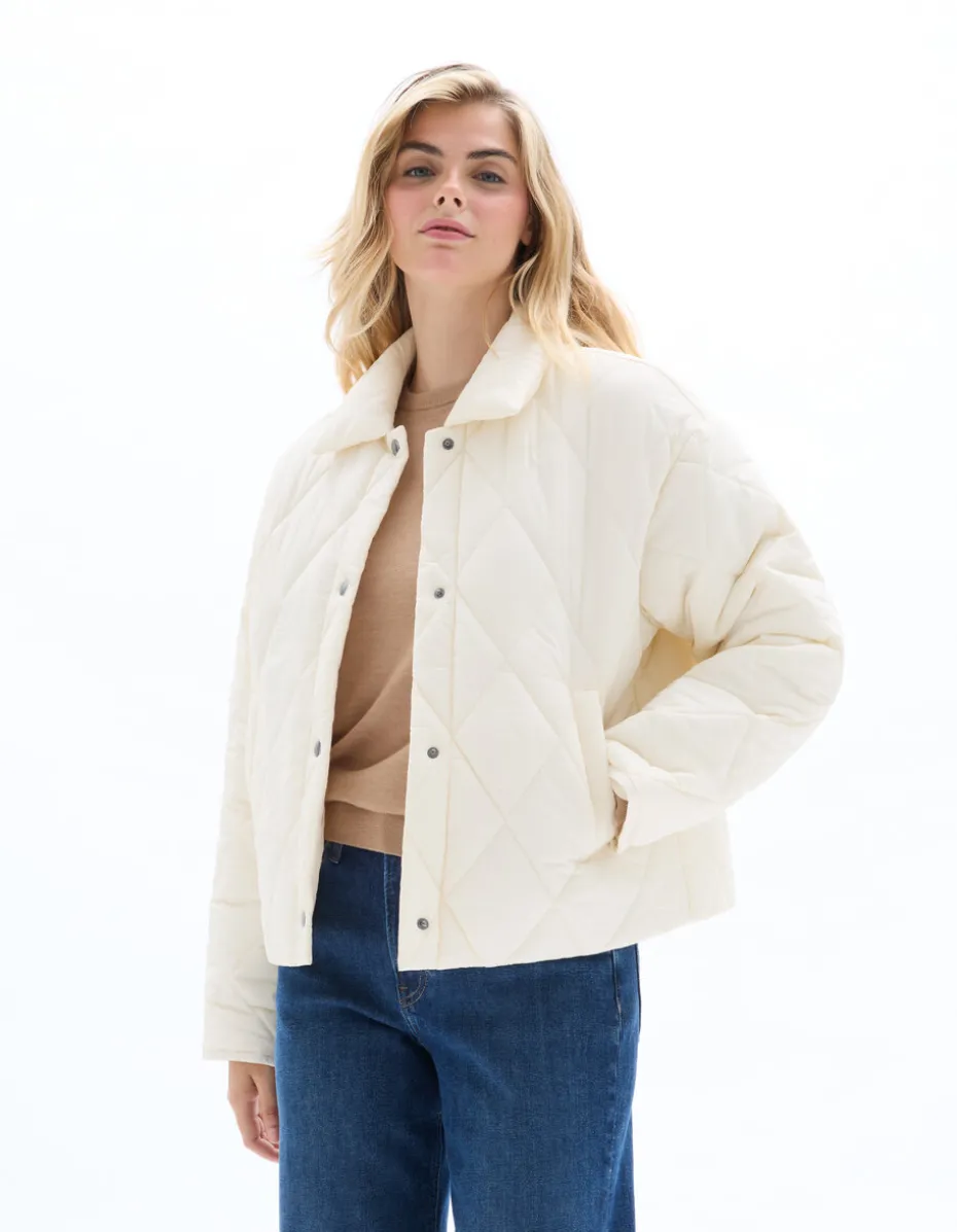 Korte pufferjack met zakken - beige
