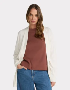 Lang fijngebreid vest - ecru