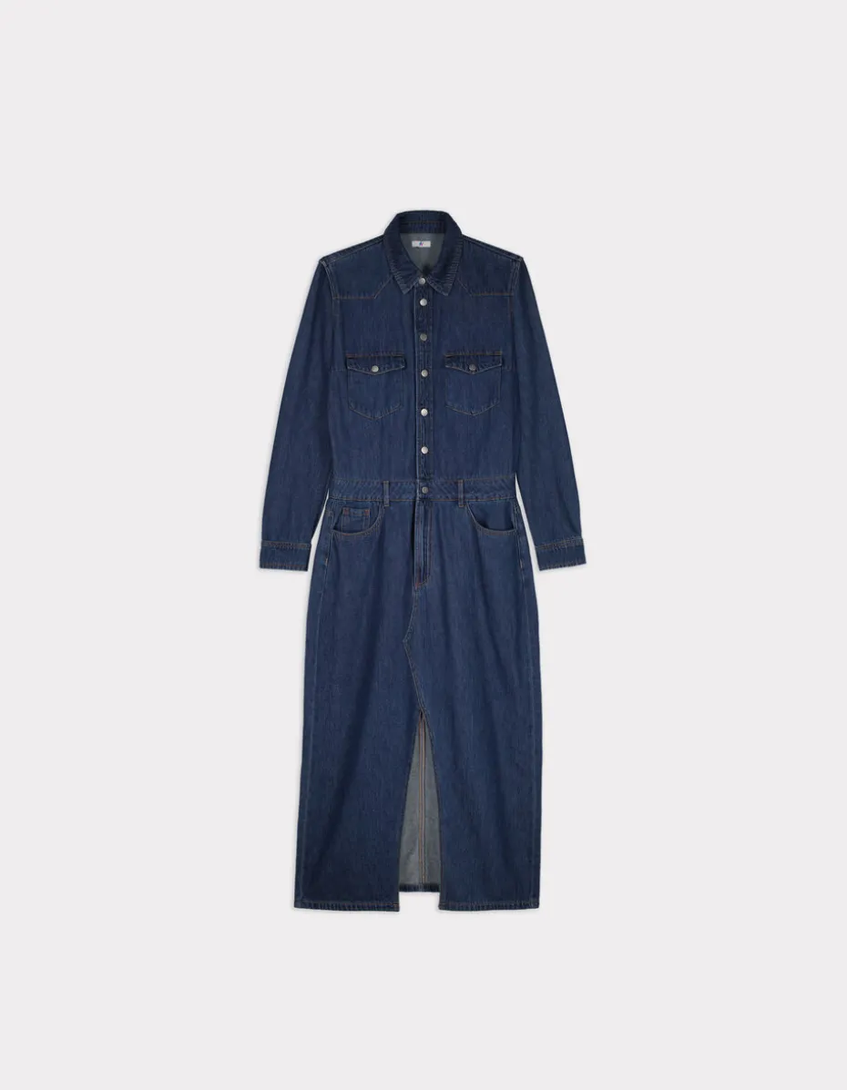 Lange denim jurk - blauw