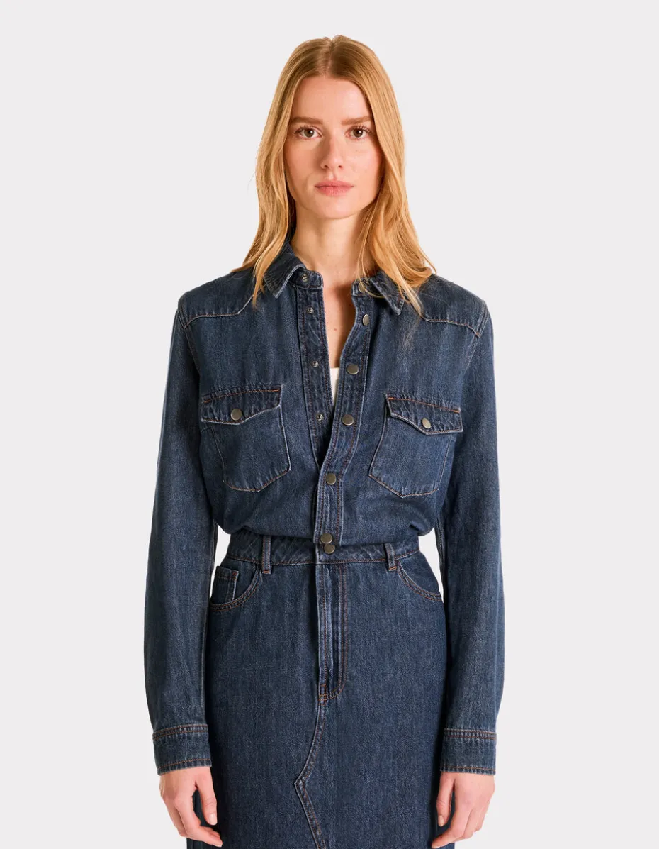 Lange denim jurk - blauw