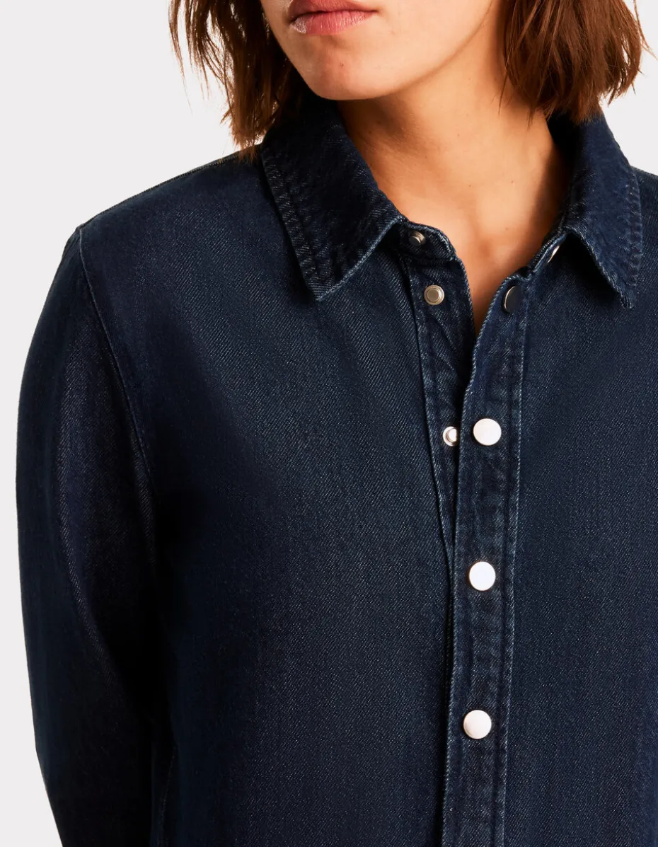 Lange denim jurk met overhemdkraag - blauw