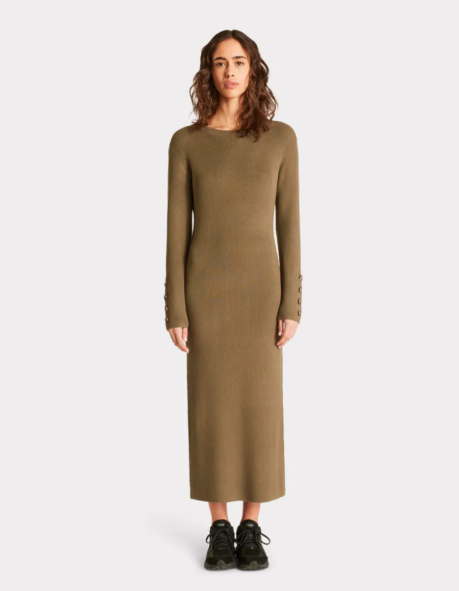 Lange geribbelde jurk - kaki