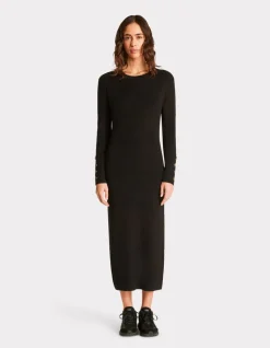 Lange geribbelde jurk - zwart