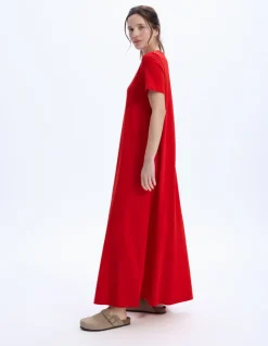Lange katoenen jurk - rood